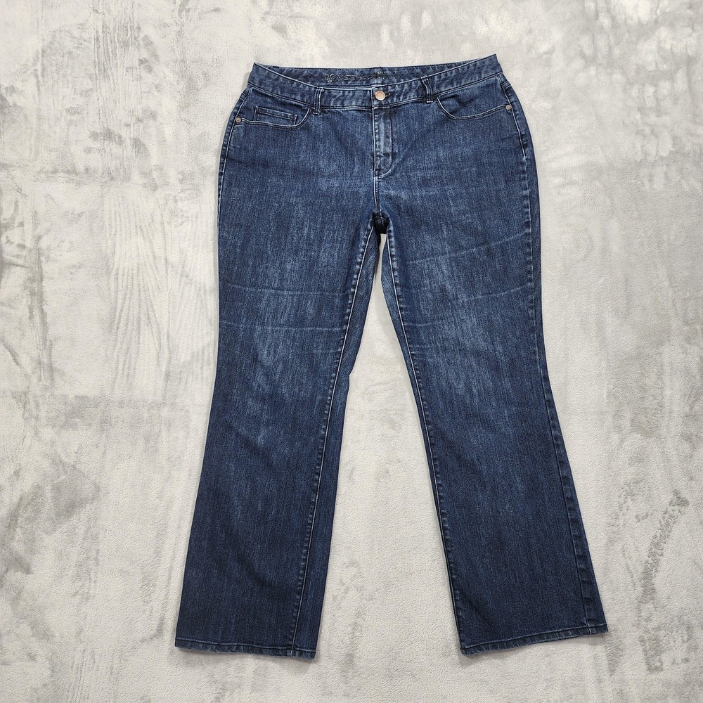 Coldwater Creek Jeans Womens 14P PETITE Blue High Rise Straight Stretch Denim‎
